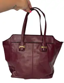 Taylor Tote Red Burgundy Leather w/Snakeskin Details GUC #25941