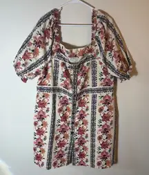 Spartina‎ 449 Floral Puff Sleeve Button Front Cotton Dress Size XXL