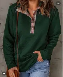 Green Plaid Elbow Patch Quilted Sweater XL NWT