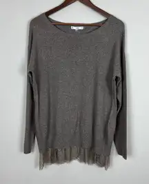 Sioni Tunic Sweater Womens Small Brown Cashmere Wool Blend Knit Layered Lace Hem