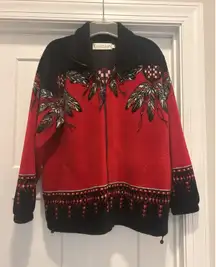VTG Coastlines Canada Women’s M Red Fleece Jacket Native American Western Cabin