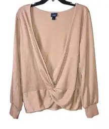 Daytrip Knot Ribbed V Neck Balloon Sleeve‎ Top brown Large