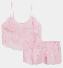 SKIMS Romance Lace Silk Camisole & Shorts Sz 2X 16-18 Cherry Blossom Balloon