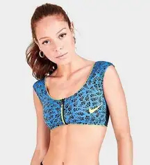 Like new Nike Bikini Top Womens Party Dot Crop Low Impact Zip Front Pacific Blue