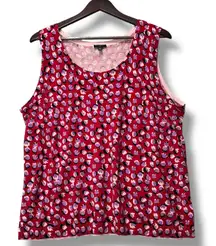 Women's Talbots Sz 2X Tank Top Sleeveless Red‎ Print Cottagecore Mature Retro