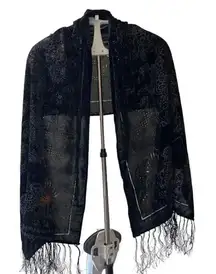 2 for $30 Velvet Floral Black Gypsy Bohemian Fringe Scarf One Size #1240