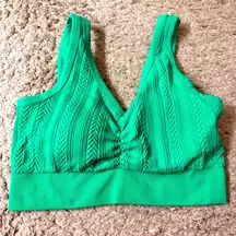 Aerie Seamless Cable Knit Padded Ruched Detail Green Pop Bralette - size XL