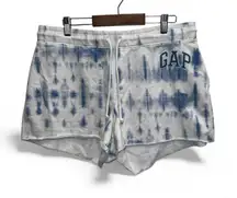 Gap Womens Sweat Drawstring Shorts Tie Dye Blue White Logo Casual Comfy Large