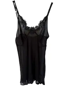 Sheer Sexy Black Lingerie Slip Dress Lace Floral Babydoll Strappy Mini Romantic