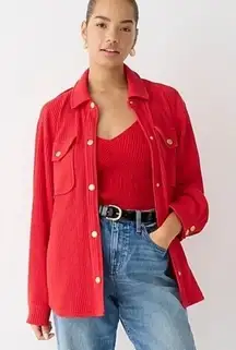 J.‎ Crew Waffle Knit Shacket Womens Size 2X Red Cotton Snap Shirt Jacket