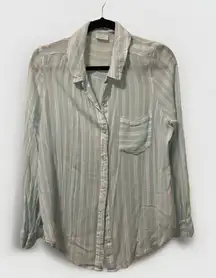 Abound Size Large Blue Striped Front Tie Button‎ Up Shirt Basic Staple