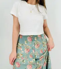 vtg robin egg blue french countryside button down midi skirt floral size s