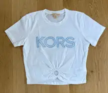 Michael Kors Tee Cropped O Ring Size S White Blue