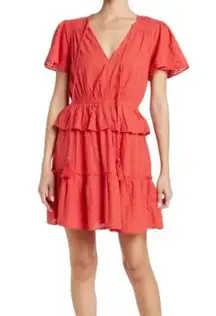 NSR Kailani Dress Women's XS Extra Small Red Short Sleeve Tiered Ruffle Casual