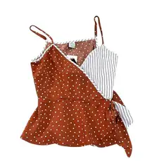 Paper Crane Women's Polka Dot Sleeveless Faux Wrap Blouse Top Size S