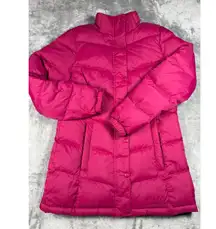 LL Bean Goose Down Puffer Coat Pink Full Zip Button Front XS Winter Jacket