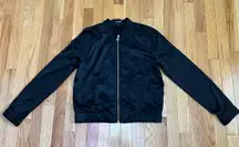 NWOT Woman’s Black Satin Bomber Jacket Size Medium
