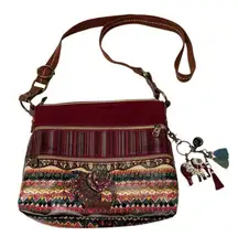 Sakroots multicolored burgundy basic crossbody bag elephant print with keychain