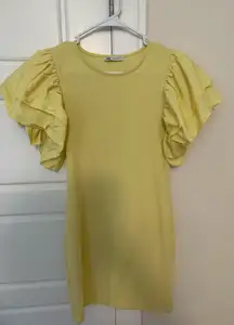 ZARA Dress / ruffled hem poplin mini dress puff sleeve