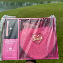 Juicy Couture Fuzzy Pink Heart Bag Set with card holder