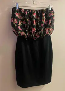 Wet Seal Womens Strapless Long Tunic Top Blouse M Black Floral Bust 36” 38”