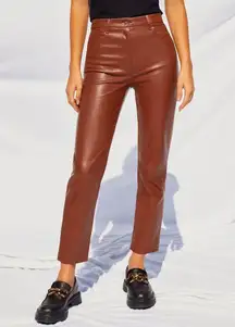 Abercrombie & Fitch Curve Love 90s Straight Pants Brown Leather Women’s Size 32