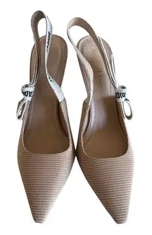 Dior J'Adior Beige Tan Pointed Toe Logo Bow Slingback Heels Size EU 40 US 10