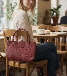 Faux Leather Croc-Embossed Handbag