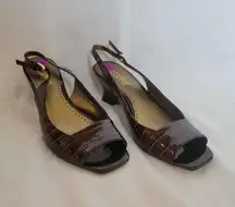 Franco Sarto Brown Faux Croc Square Peep Toe Slingback Women's Heels Size 8.5