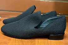 Deltan Stretchy Black Fabric and Leather Slip-On Flat Loafer Size 6