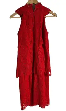 Reiss  Sophia China Red Lace Overlay Cocktail Mini Dress Size 4