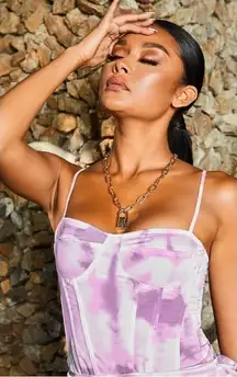 Pretty Little Thing Purple Pink Acid Wash Print Structured Corset Top Size 12 L