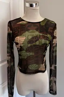 VINTAGE‎ CAMO WINDSOR SHEER ALL OVER PRINT LONG SLEEVE SHIRT
