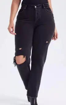 Size 27/4R Curve Love High Rise Dad Jeans Black Distressed