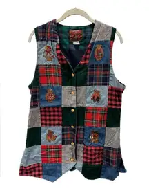 VINTAGE Vermont Teddy Bear TEDDY BEAR VEST Tartan Patchwork Plaid Medium