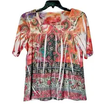 Westbound Womens Top Medium Blouse Short Sleeve Multicolor Lightweight  USA
