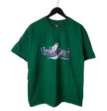 00s Vintage Virginia Beach Dolphins T Shirt Palm Tree Embroidered Tee Green XL