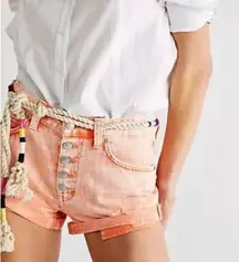 We the Free People Shorts Women 25 Peach Button Fly Distressed Festival Boho