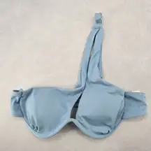 Blue Ribbed Padded Single Shoulder Beach‎ Bikini Bralette Swim Top S Small