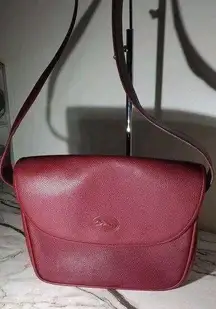 Longchamp Red Leather Crossbody Messenger Bag