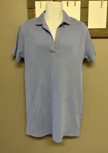 Zara Women’s Blue Short Sleeve Collared Polo V-Neck Cotton T-shirt Dress- Large