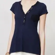 Y2K Anthropologie Paper Locket Blue Henley Button Down Tee