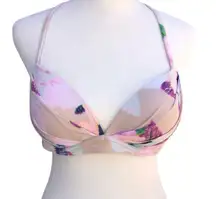 Women's Cream/Pink Halter Padded Push-Up Bikini Wired Swim Top