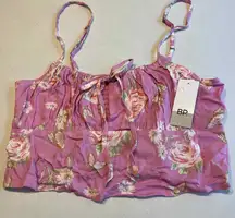 BP Floral Print Tie‎ Front Cami Crop Top Adjustable Straps Pink Small