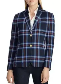 Lauren Ralph Lauren Plaid Blazer Gold Buttons Double Button Closure Womens Large