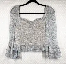 Revolve Storia Blue Cream‎ Floral Smocked Puff Sleeve Top