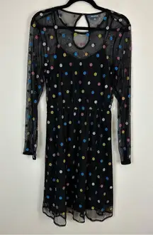 Modcloth | Black Mesh Colorful Polka Dot Long Sleeve Dress Size Medium