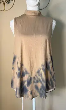 NWT! Chaser Tan Dip Tie Dye Blue High Neck Back Cut Out Tank Top Medium