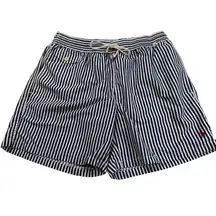 Polo Ralph Lauren Striped Swim Trunks Shorts Elastic Waist Red Logo Men's