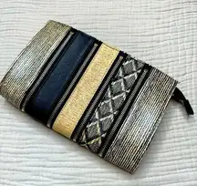 Sondra Roberts Squared Clutch purse woven and leather crossbody purse Zipper